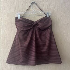 Tankini Swimming Top Sz L Mossimo Brown Bandeau Twisted Front Halter Swim Halter